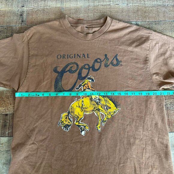 Vintage Original Coors Cowboy Graphic T-Shirt Brown Large Short Sleeve Cotton - Picture 2 of 6